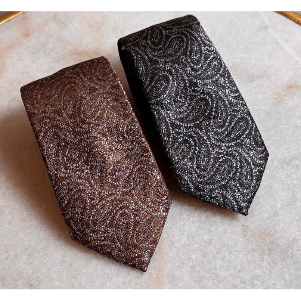 Jos A Bank Reserve Silk Paisley Ties Set of 2 Brown + Charcoal Grey NWT